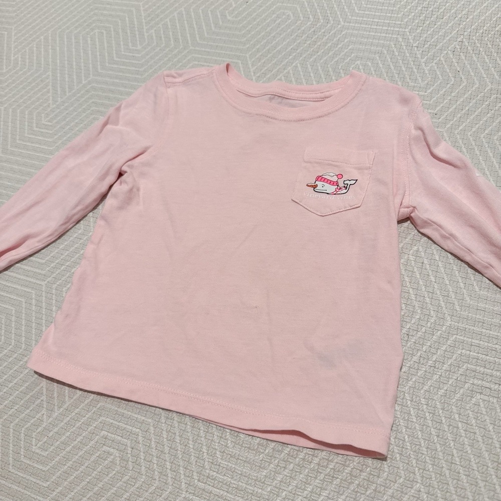 Vineyard Vines Toddler Girls Pink Long Sleeve Pocket T-Shirt Size 2T Snowman - Picture 2 of 5
